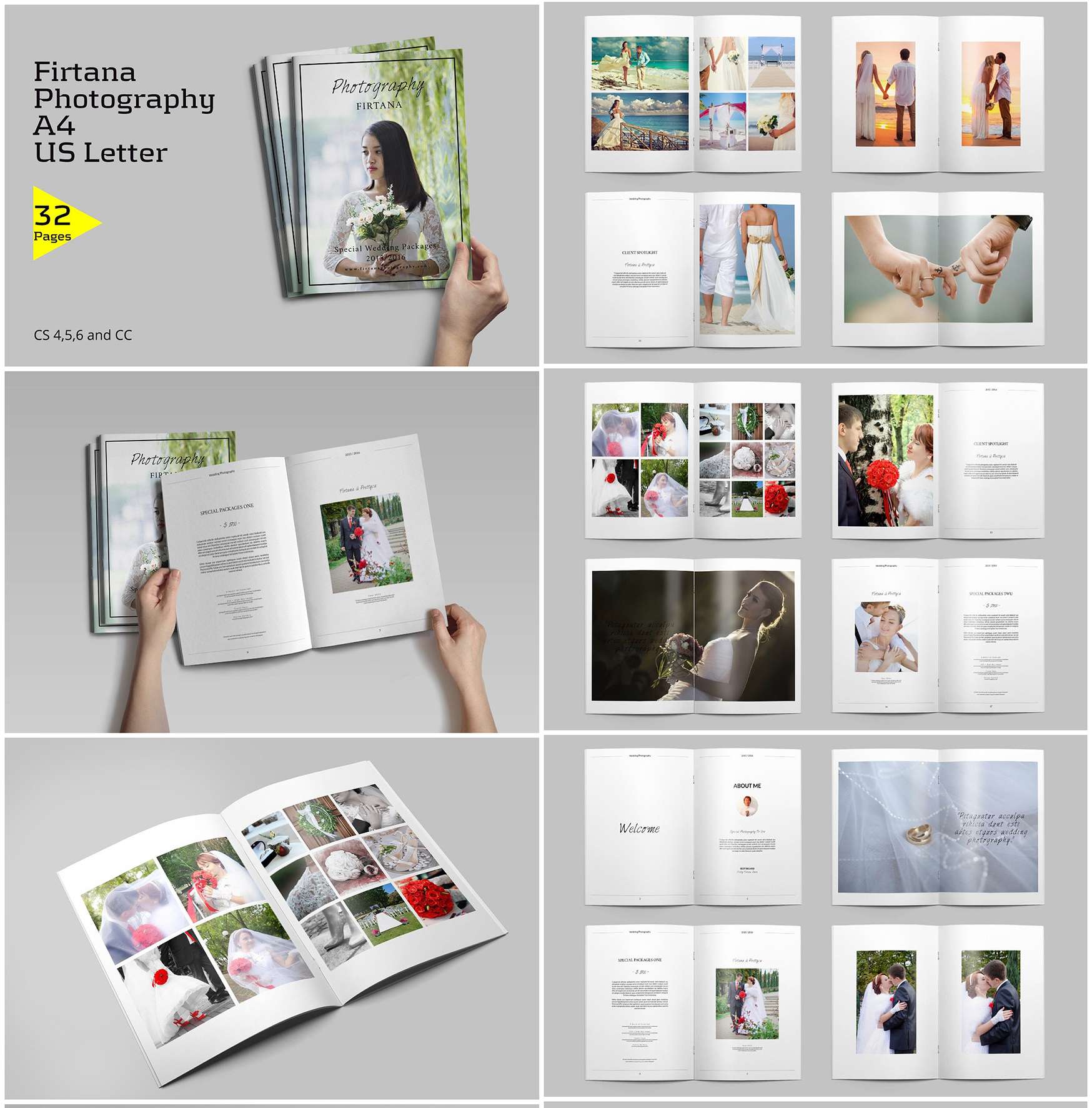 ps高端画册模板a4 32p婚礼摄影画册 相册psd模板版式设计素材_甜心范