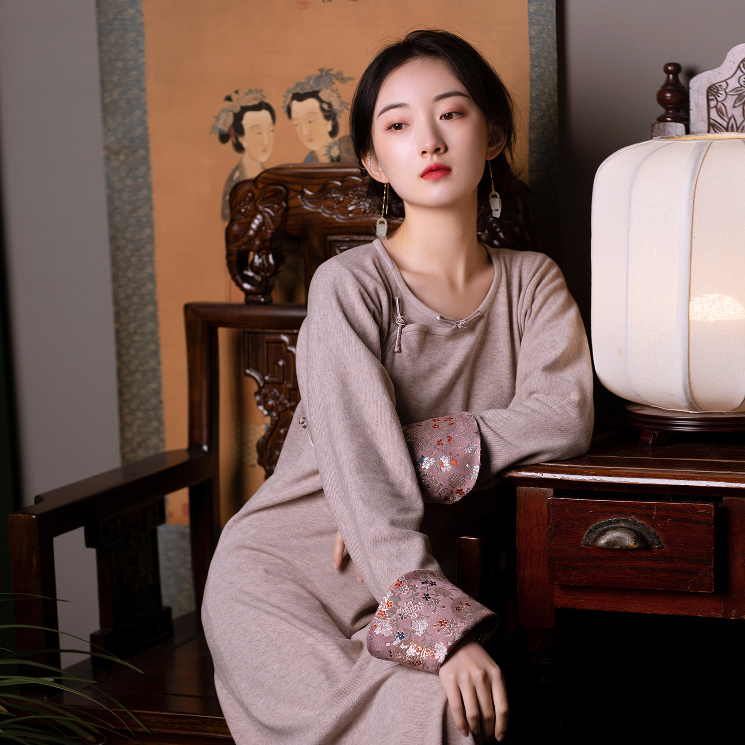 均丨一城风絮丨春秋中式民国风斜襟无领马蹄袖百搭复古针织旗袍优惠券