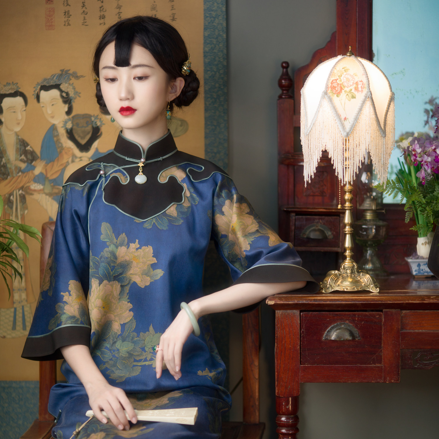 夜来秋月丨一城风絮丨香云纱复古民国风如意云头倒大袖旗袍女原创