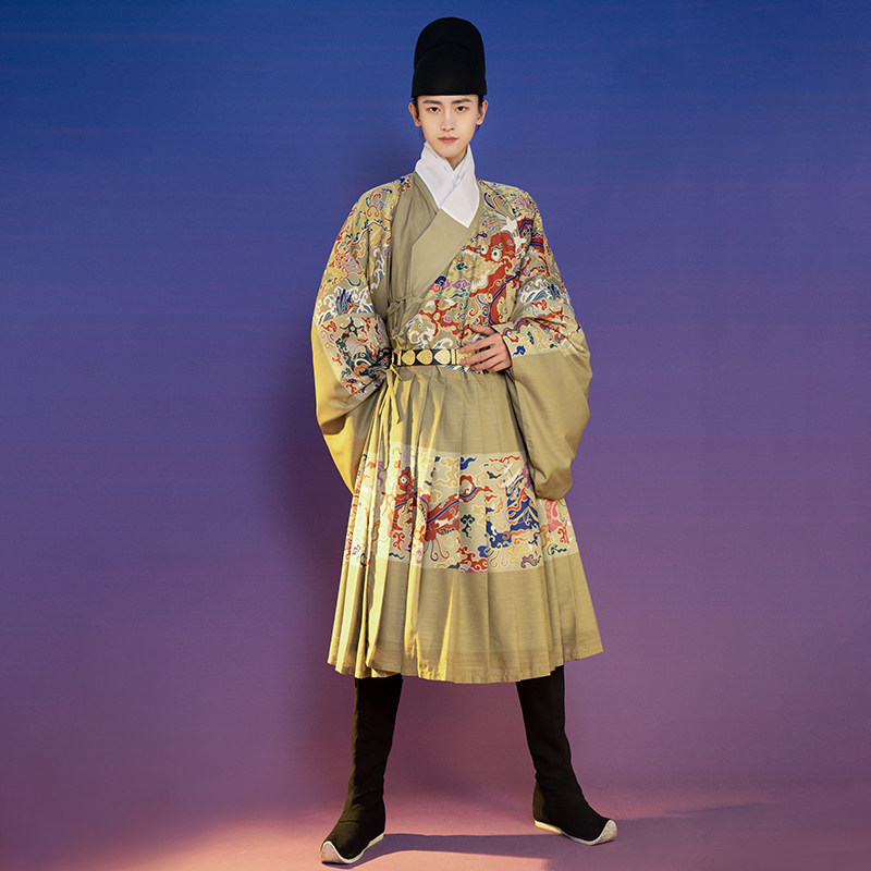君陈原创窄袖宋圆领袍大放量梅花贵公子气质男装汉服-泠歌