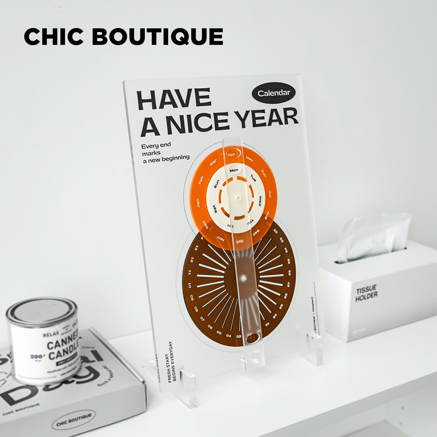 CHICBOUTIQUE 原创设计亚克力万年历桌面台历装饰品礼物简约摆件