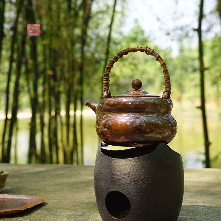 葫芦一体壶 云南大理手工800ml红铜煮茶烧水壶中式复古茶器 3D533