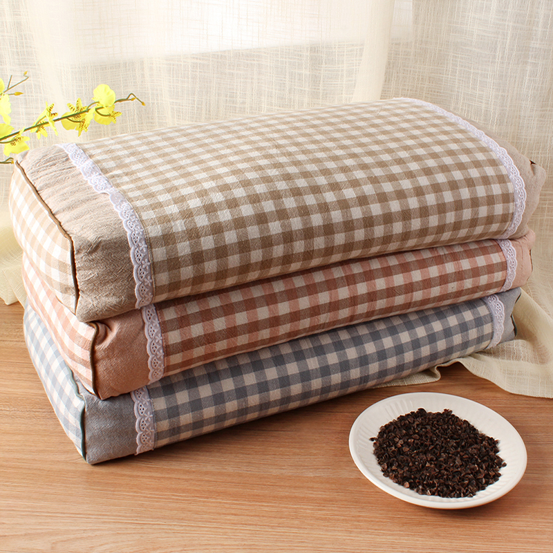 新款水洗棉时尚撞色方形荞麦枕 大小号护颈枕颈椎枕保健枕  格子