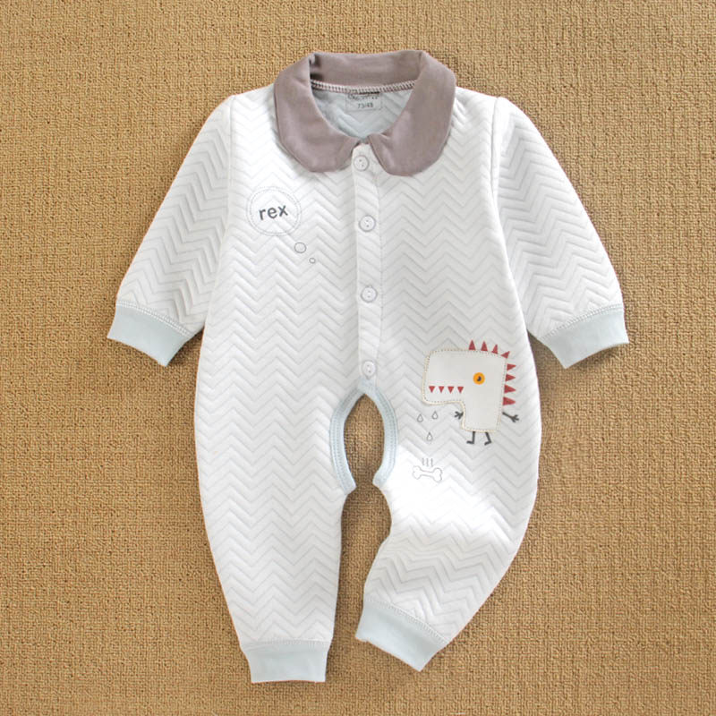 男宝宝保暖夹棉连体衣开档款春秋季一5三3五6四4个月装婴儿服长袖