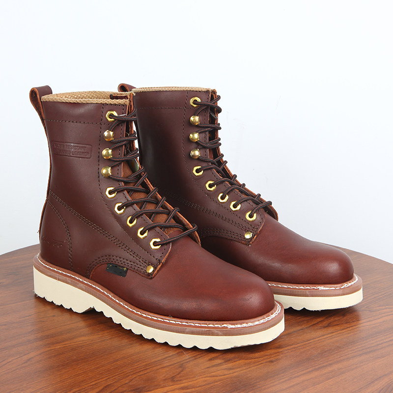 3516轻型高帮伐木靴真皮美式复古工装靴马丁靴潮流圆头软底登山靴