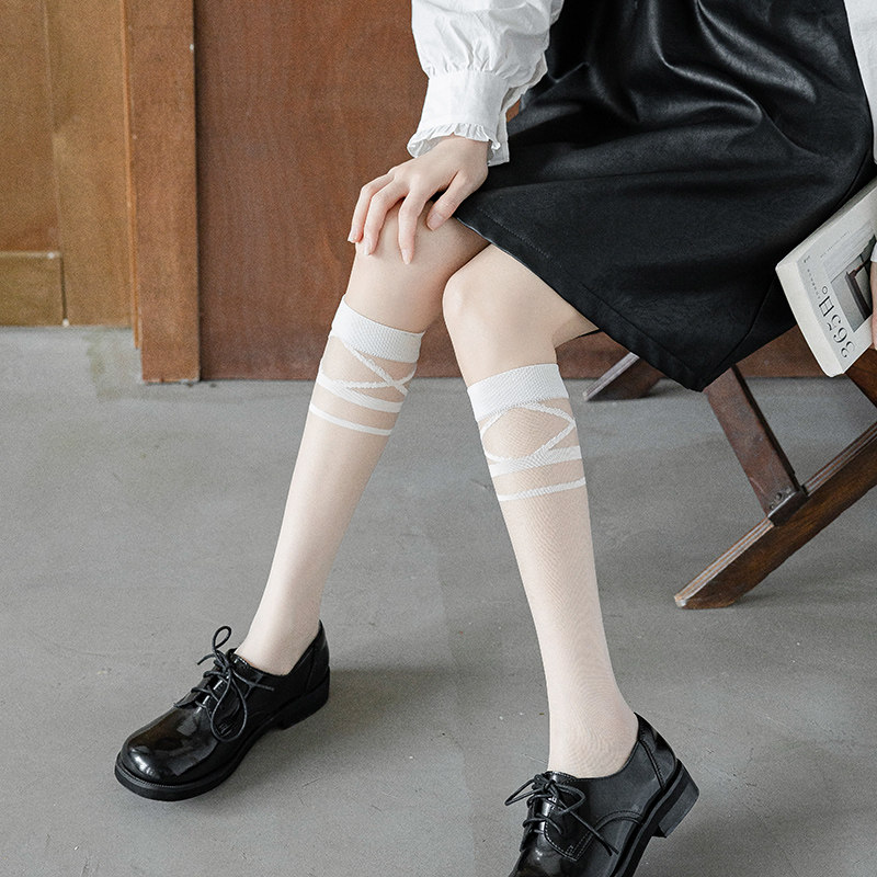 水晶袜子女玻璃丝小腿薄款透明夏季jk日系高筒网红ins潮长筒网纱