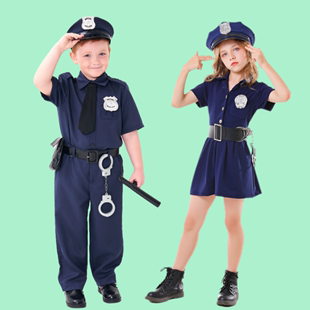 万圣节儿童服装男孩警察衣服女童警官巡警便衣幼儿园角色扮演服装
