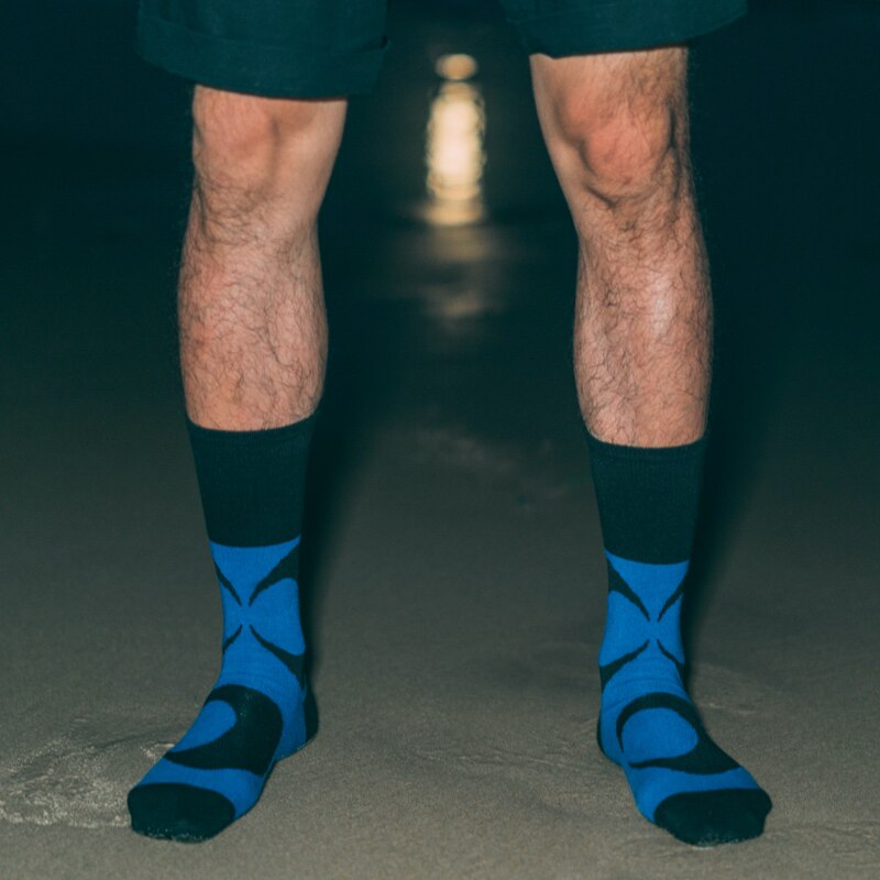 weekan原创蓝橙色花袜个性情人节礼物正西装精梳棉中筒长袜男顺丰