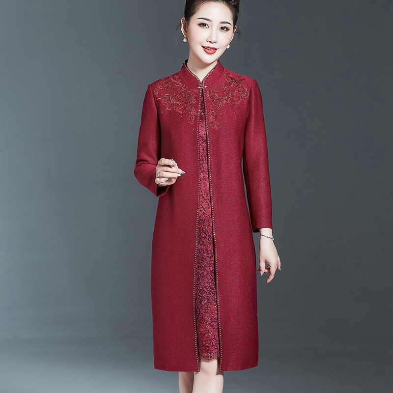 喜婆婆婚宴两件套装连衣裙喜庆婚礼妈妈礼服新娘母亲结婚套裙秋冬