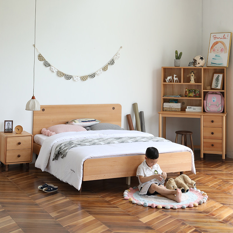 哈咻 时光儿童床榉木儿童房家具北欧男孩女孩单人床1.2米卧室原木
