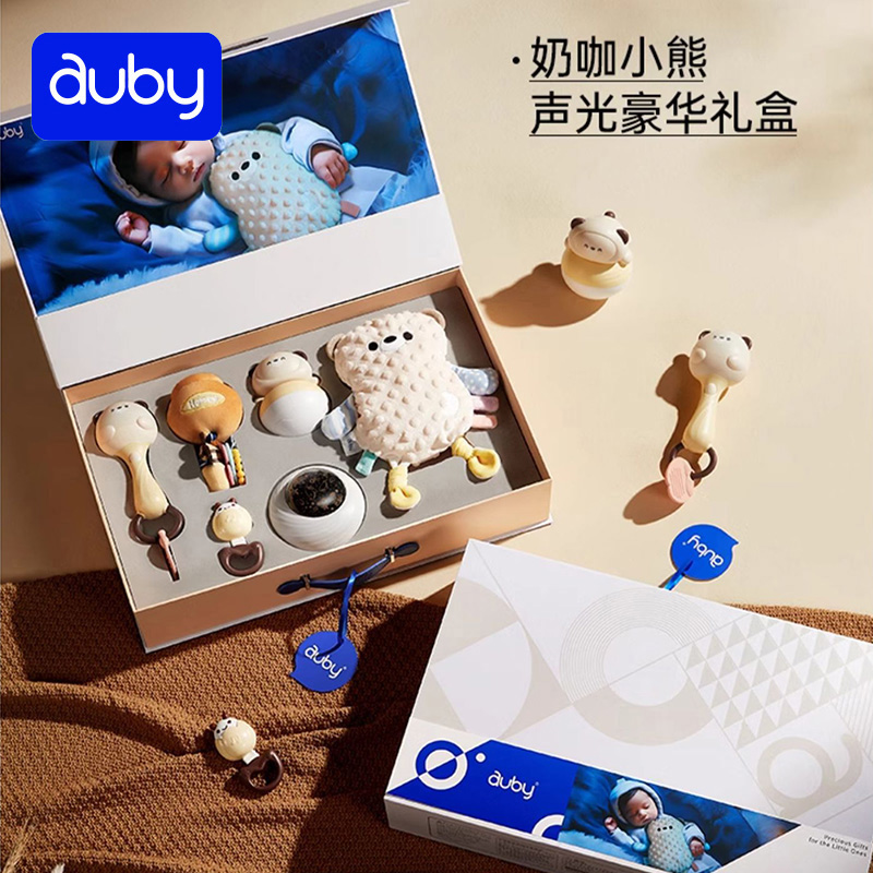 澳贝熊猫新生婴儿见面礼盒安抚摇铃玩