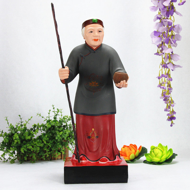 方塔奇工艺16寸佛堂孟婆像站像泰媪敦煌彩中式桌面树脂神像摆件