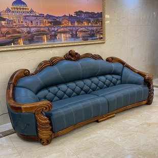乌金木沙发实木雕花欧式客厅124组合整装别墅大户型豪华真皮家具