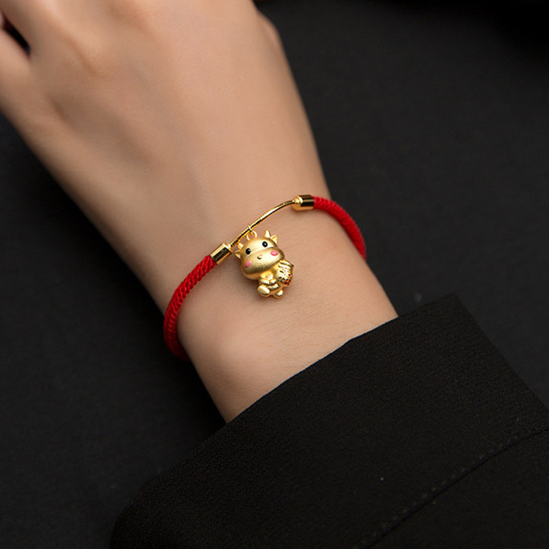 925纯银生肖牛年本命年红绳小牛手链女ins小众设计编织手绳手环潮