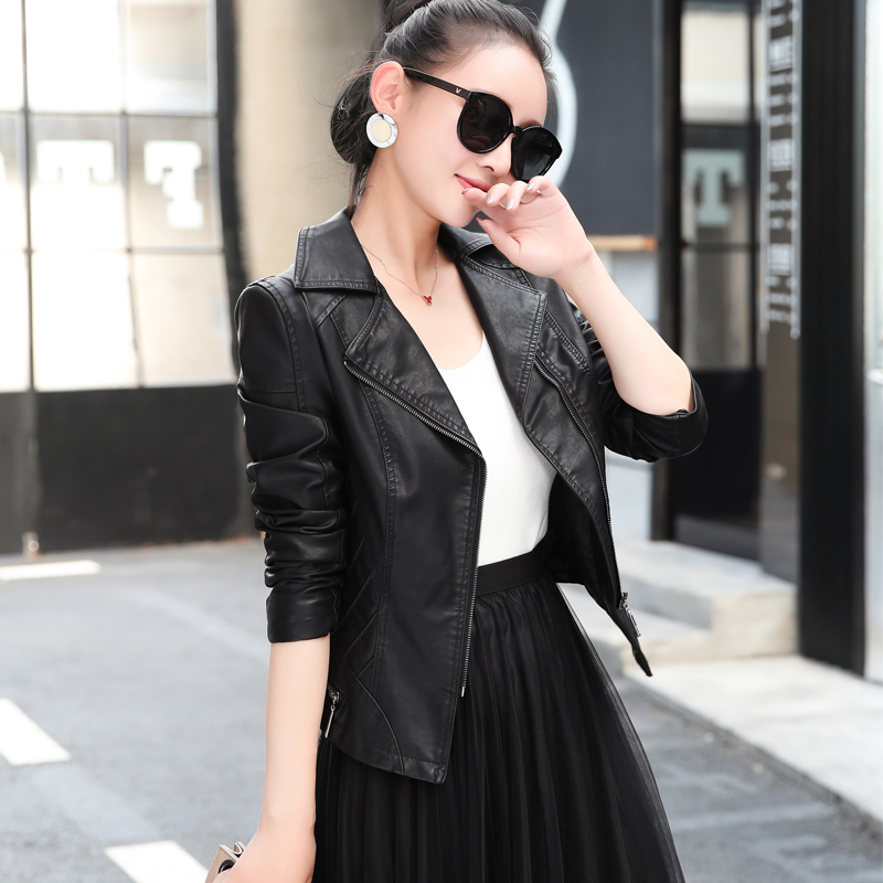 画艺比修身皮衣外套女短款机车2019新款女士pu皮夹克秋潮