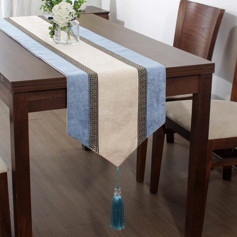 中国风轻奢蓝色电视柜布餐桌旗布长布条茶卓茶艺新中式桌布桌旗