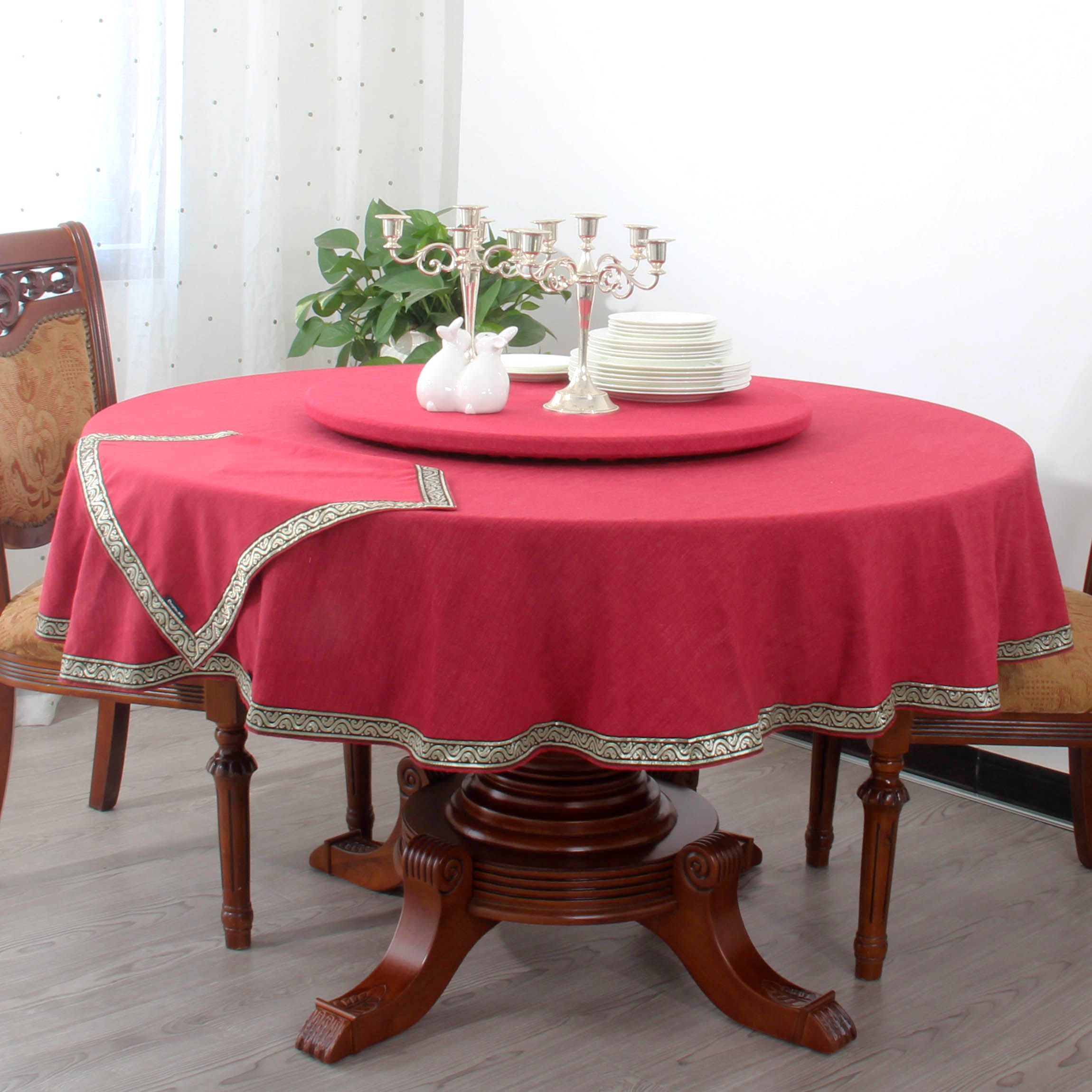 青眉酒店饭店大布现代简约圆桌布布艺圆形餐桌布家用中式棉麻转盘