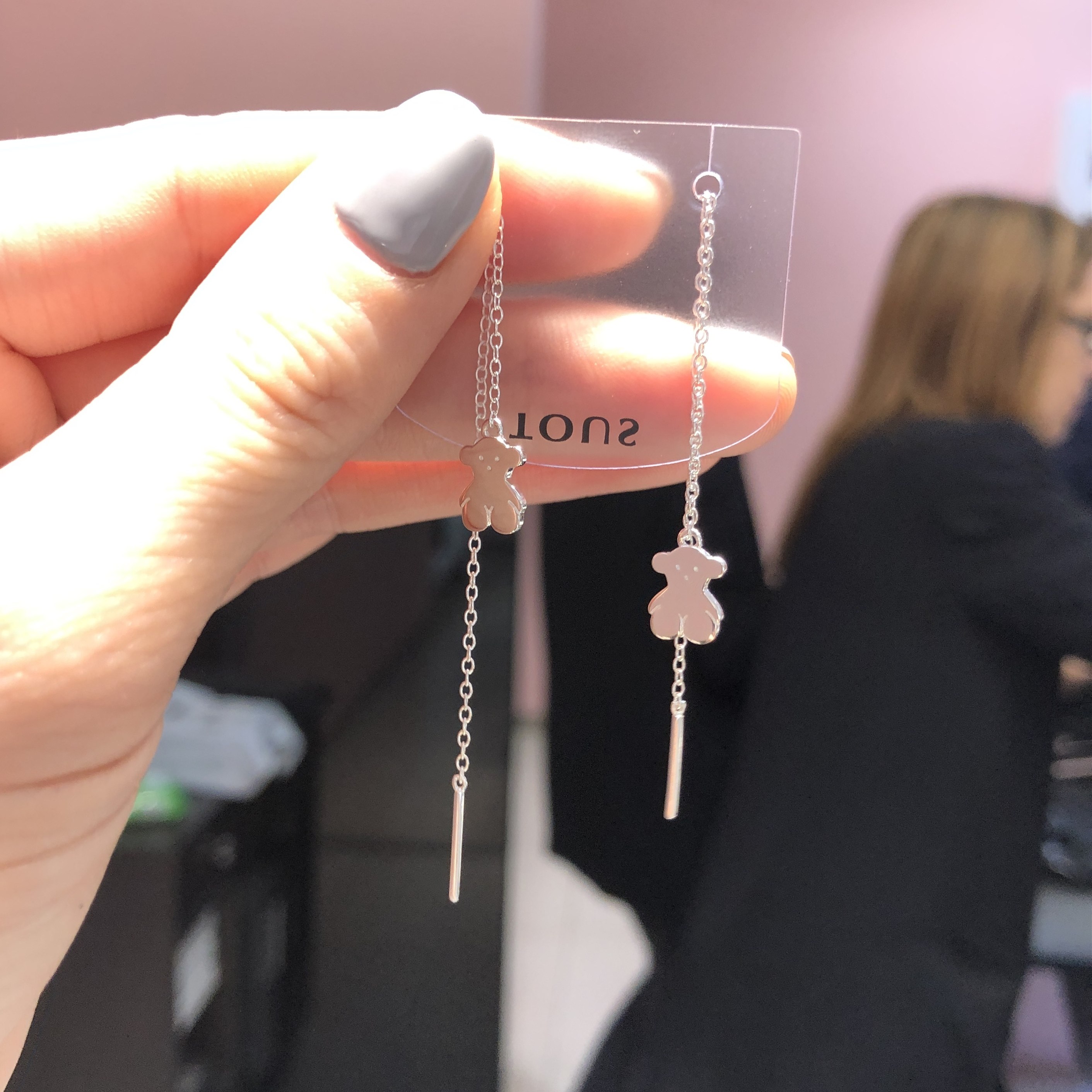 欧美ins西班牙轻奢品牌tous桃丝熊 简约气质小熊925纯银耳钉 耳线