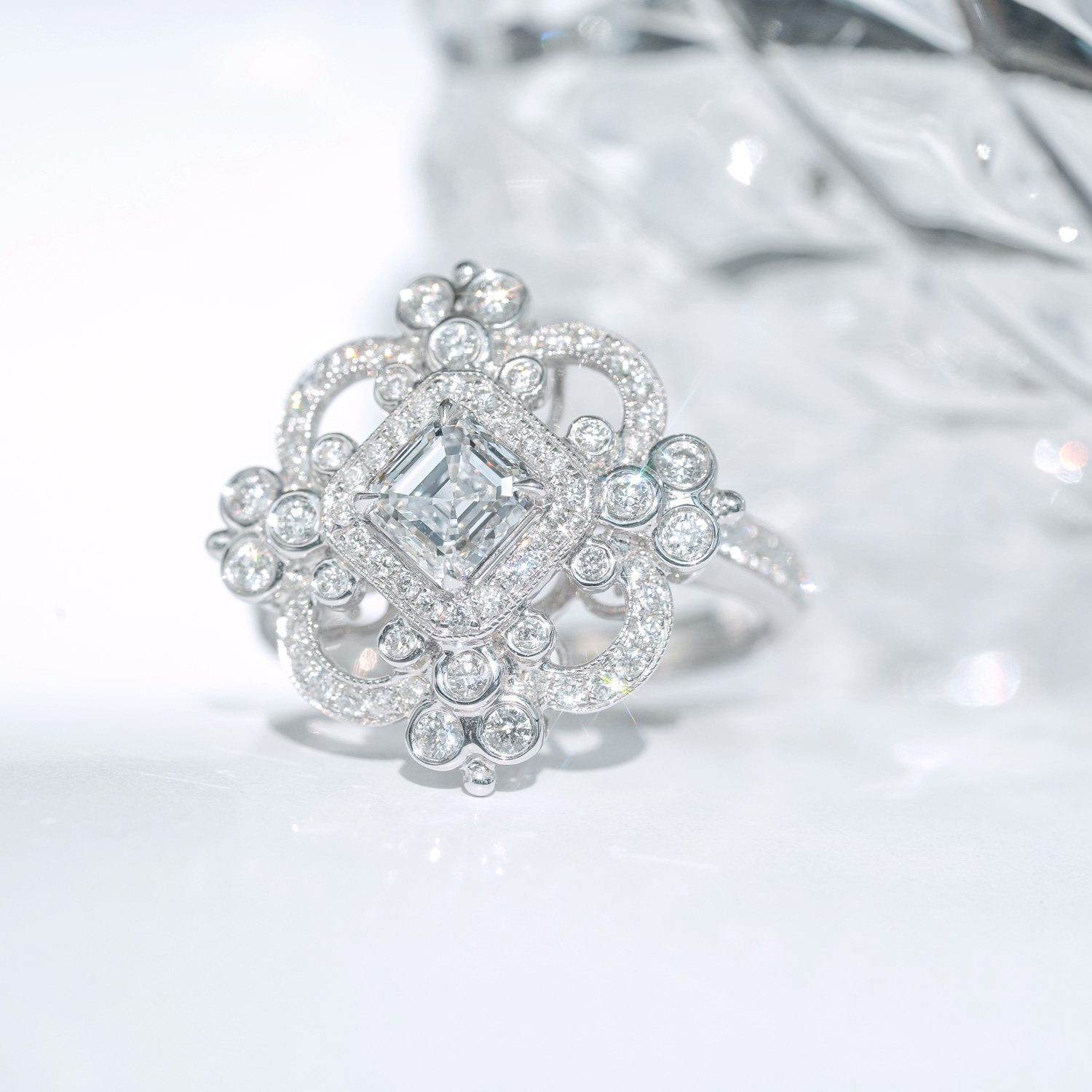 小熊家珠宝定制 18k金克拉阿斯切异形钻石戒指 gia豪华设计女钻戒