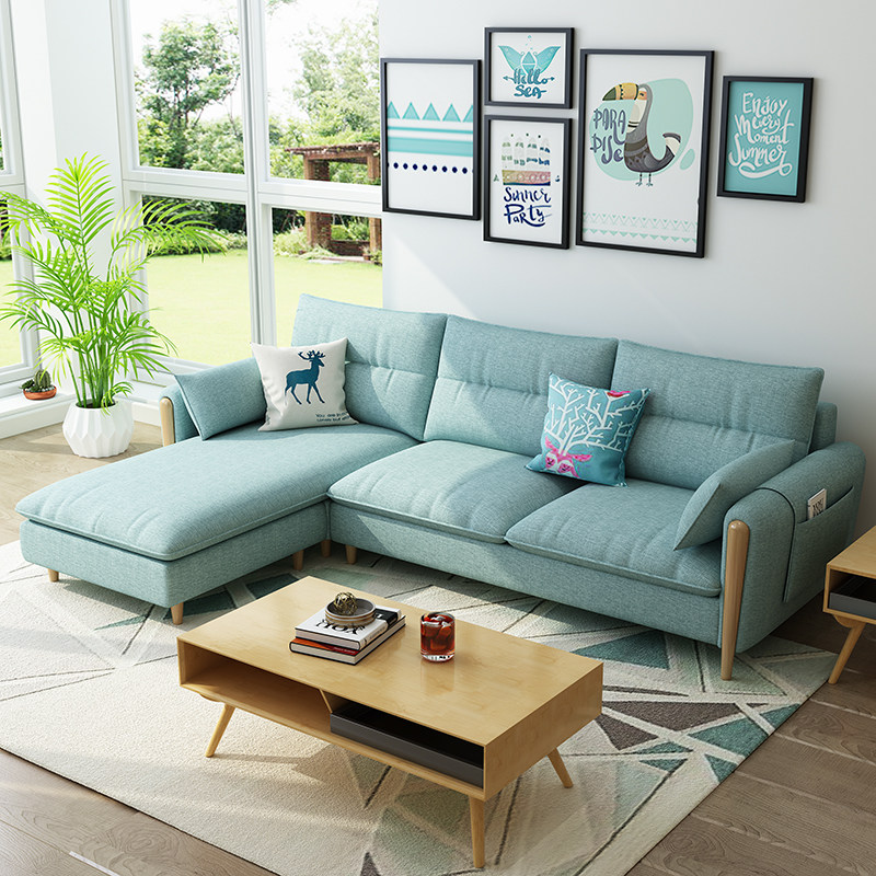 北欧风格小户型布艺沙发现代简约经济型双人客厅家具整装贵妃转脚