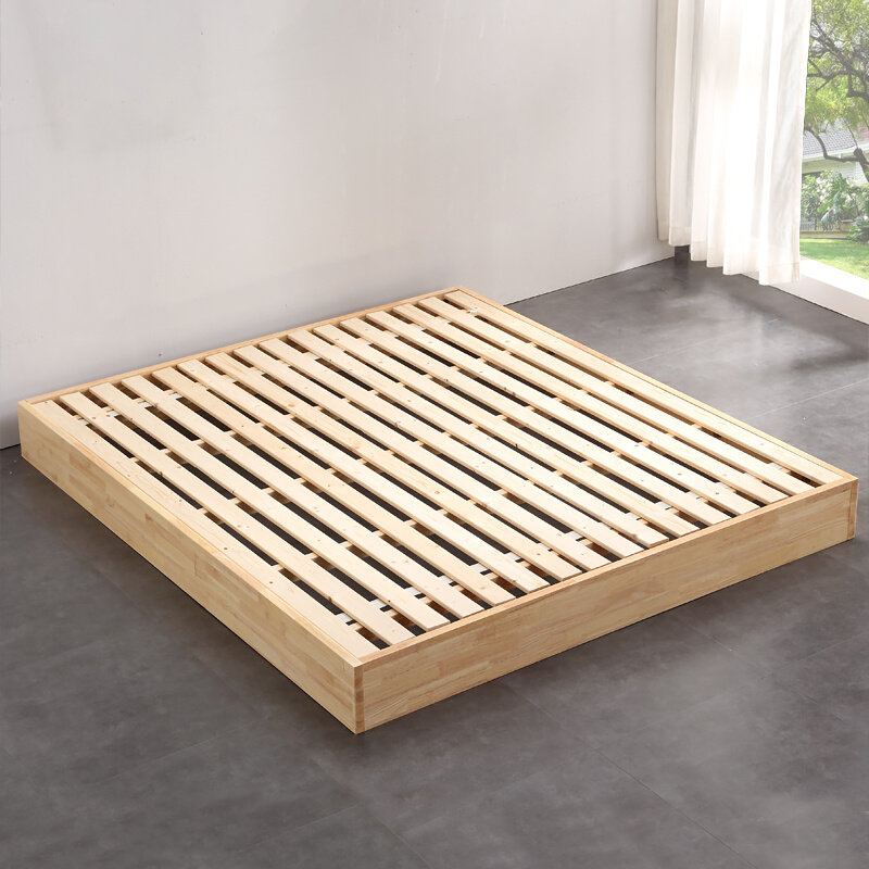 日式榻榻米落地床现代简约实木床架排骨架定制民宿床极简地台矮床