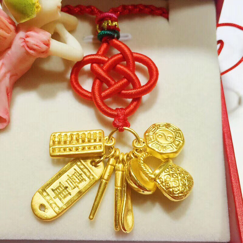 金佰亿3d硬金吉祥七宝黄金吊坠足金