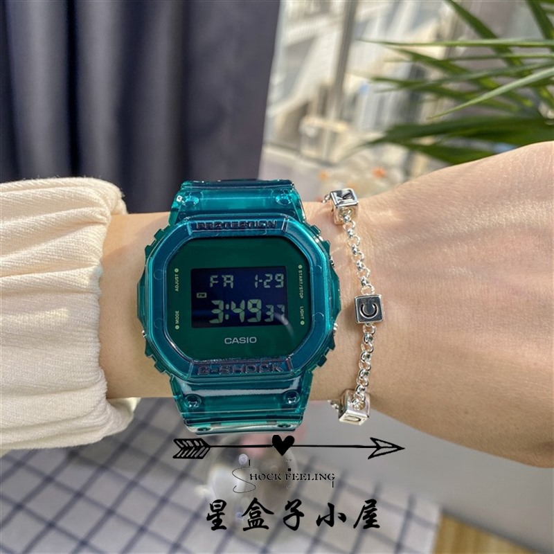 卡西欧果冻透明色方块运动防水手表G-SHOCK潮流男女表DW-5600SB-4