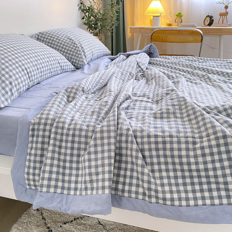 格子夏被全棉空调被夏凉被单人女可机洗夏季天薄款被子纯棉春秋被