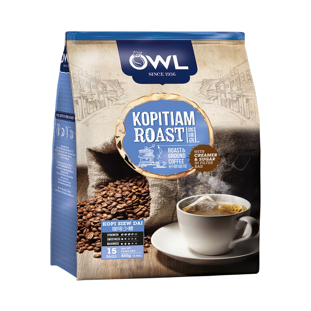 新加坡owl猫头鹰研磨袋泡速溶三合一咖啡减少糖分茶包式450g挂耳