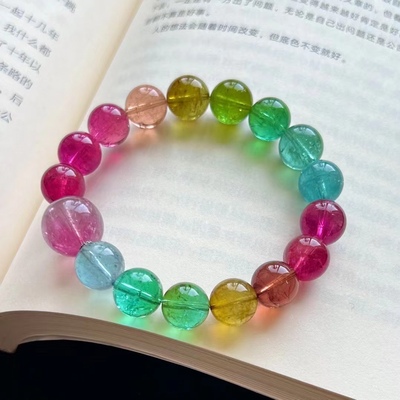 3m荧光色标碧玺手串晶体通透参数31.