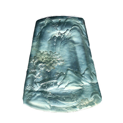 林佳裕大师作品 老坑玻璃种精雕山水牌,天然a货翡翠23.82克