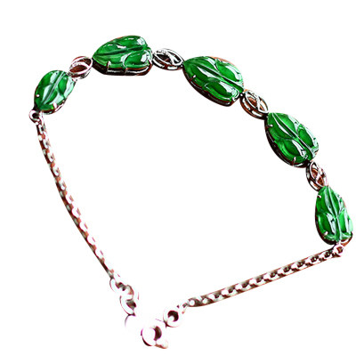 念卿翡翠 18k金伴钻石镶嵌满绿树叶手链,天然a货翡翠4.60克