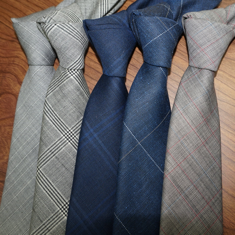 羊毛领带男高端7cm 男正装商务复古蓝色格子英伦韩版休闲百搭领带