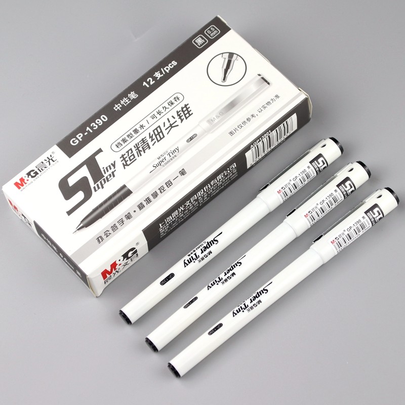 晨光文具gp-1390全针管中性笔0.5mm笔芯白色杆签字笔水笔黑红蓝笔
