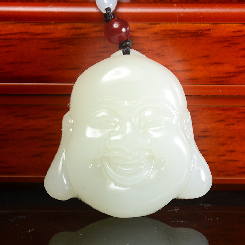 和田玉佛吊坠天然白玉佛头笑佛弥勒佛挂件玉石弥勒佛头像玉坠项链