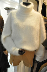韩国版秋冬季白色高领毛衣女套头宽松粗线加厚貂绒纯色针织衫女装