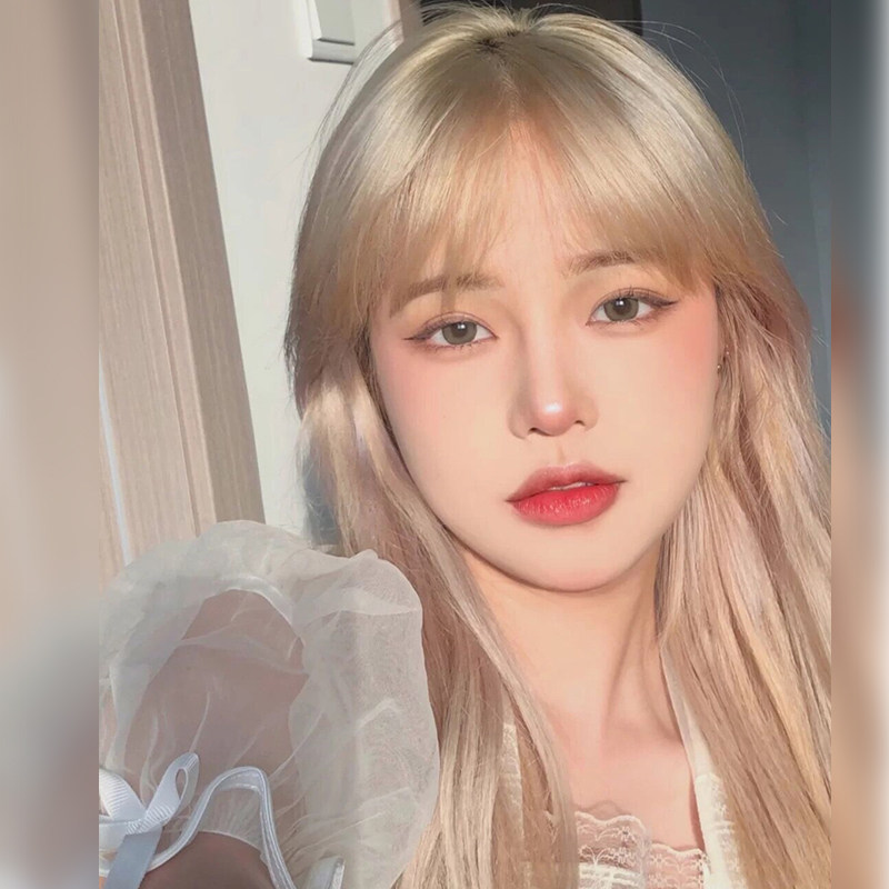 主播女团lisa同款甜美可爱浅白金色自然逼真长直发假发jk全头套