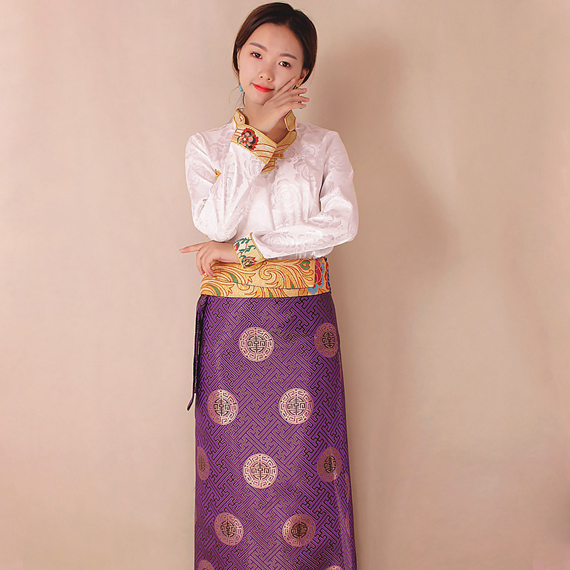 新款半身裙裹裙金边臧裙西藏服女款藏袍藏装藏服女长裙博拉锅庄裙