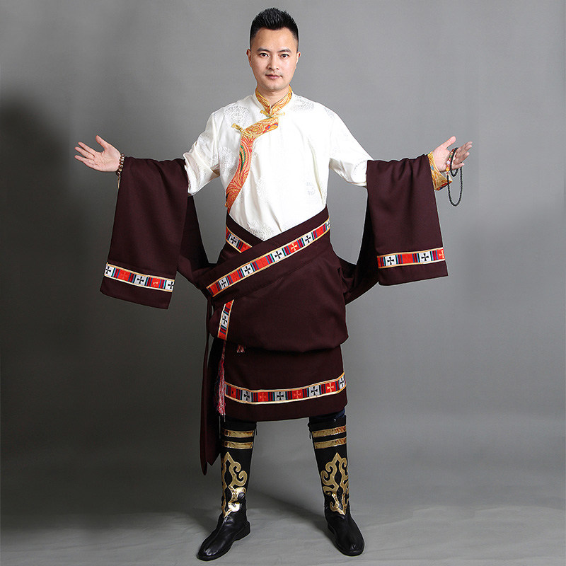 原创藏袍男西藏民族风服装藏式衬衣氆氇花边藏服藏族服装藏装藏衣