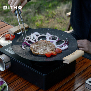 LTHW旅腾户外加厚煎烤盘露营野餐烤肉盘不粘麦饭石烧烤盘平底铁盘