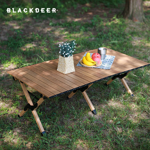 BLACKDEER黑鹿铝合金蛋卷桌户外木纹便携式桌椅露营野餐折叠桌子