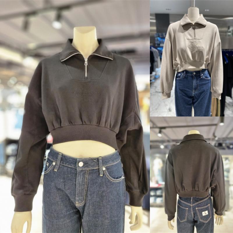 CK Jeans 韩国代购23秋J222302女士休闲百搭字母拉链半襟短款卫衣