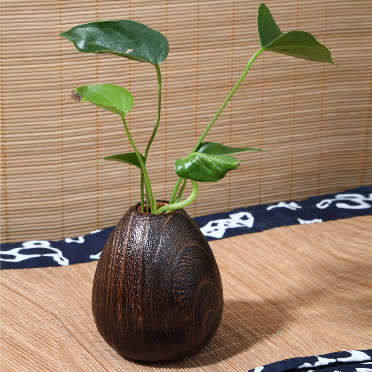 实木迷你日式小花瓶客厅摆件木质花器工艺品干花插花禅意创意装饰
