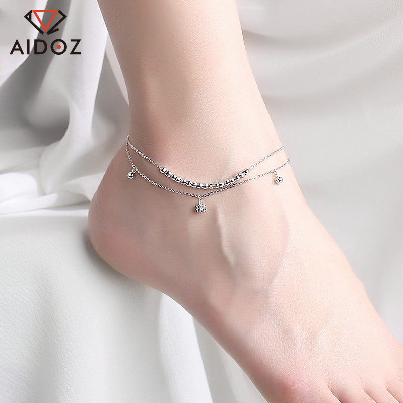 pt950铂金双层脚链女 镭射转运