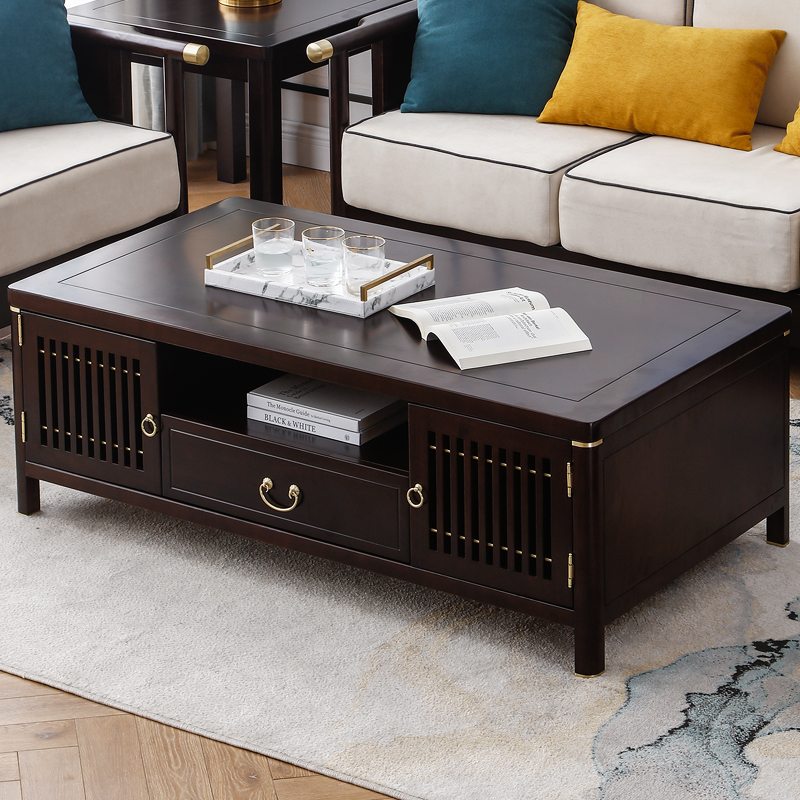 胡桃木实木岩板新中式茶几电视柜组合客厅家用大户型1.5米大茶几