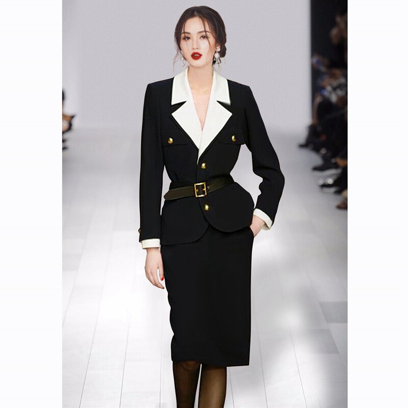 法式小众气质复古设计感西装两件套装裙轻奢御姐晚礼服女气场女王