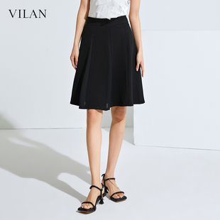 vilan/慧兰半身裙女2024新款夏季短裙a字裙黑色西装裙显瘦小个子