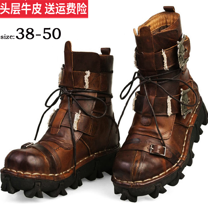 Riding boots Men's Boots Gaobang Combat boots personality steam Punk boots work clothes The thickness of the bottom Riding locomotive Shoes and boots Tough Guyin the Men's Shoes, High shoes category - from Buy2taobao.com to provide professional Taobao agent buy service