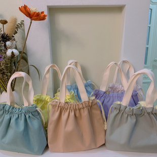 素色 简约日式饭盒袋 便当包帆布包抽绳 手提包手拎包 布袋 女包