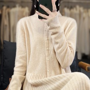 秋冬半高领中长款100%纯羊绒衫女纯色连衣裙针织毛衣宽松羊毛长裙